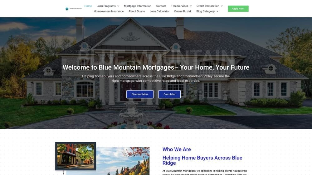 Screenshot of Blue Mountain Mortgages (Coast2Coast Mortgage LLC) website
