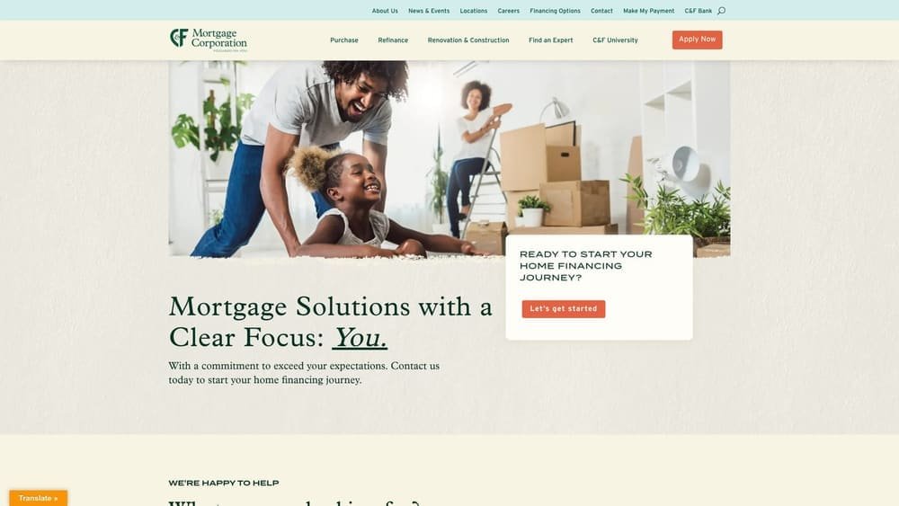 Screenshot of C&F Mortgage website