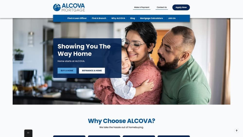 Screenshot of ALCOVA Mortgage website